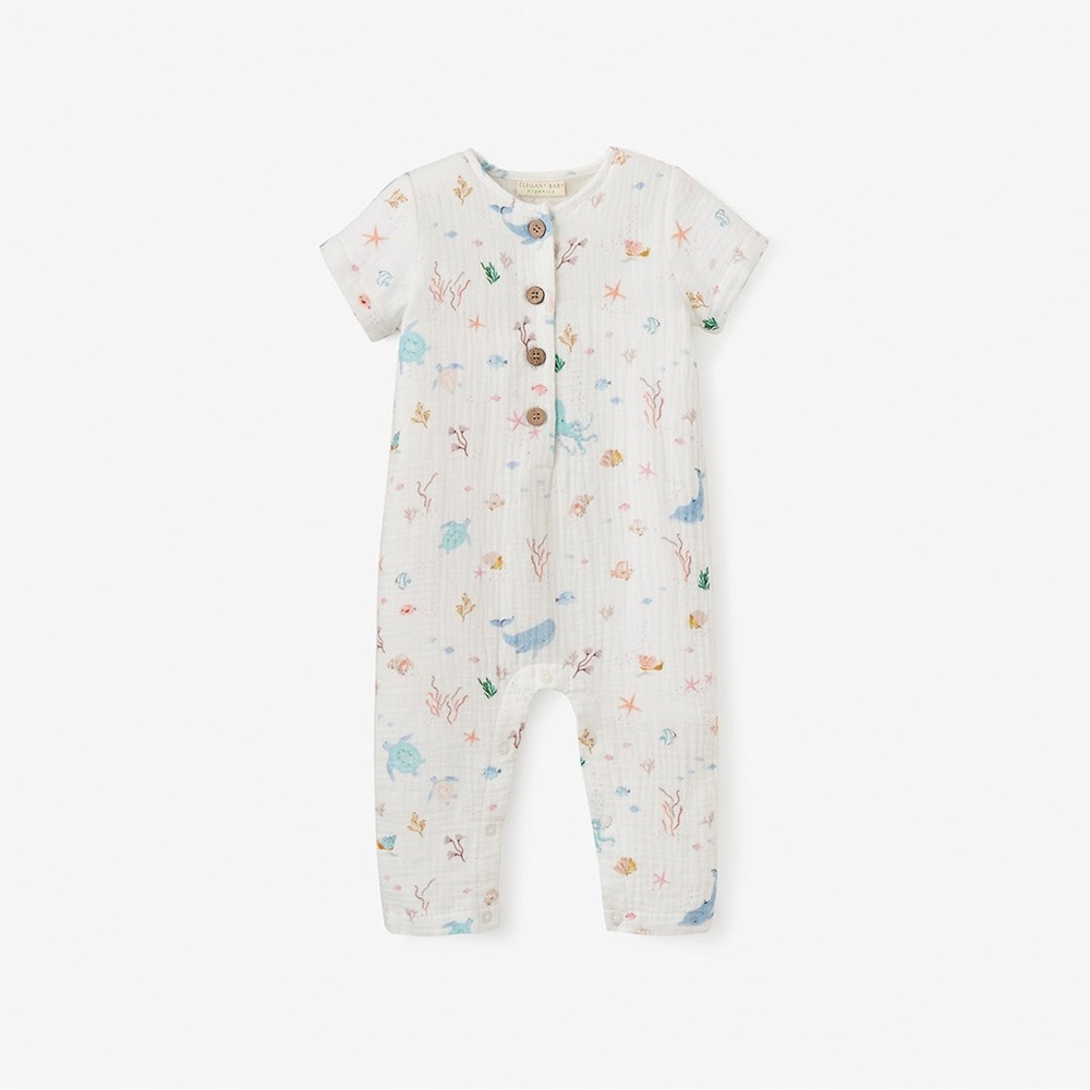 Elegant Baby OCEAN ADVENTURE ORGANIC MUSLIN SHORT SLEEVE JUMPSUIT 
9 - 12 months